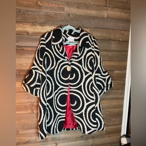 3 Sister Artsy Swirled Open Front Jacket in Black and White Women’s Size XL